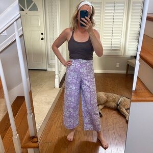 Lavender Floral Wide Leg Women's Pants